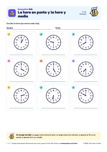 Vista previa de la ficha «La hora en punto y la hora y media»