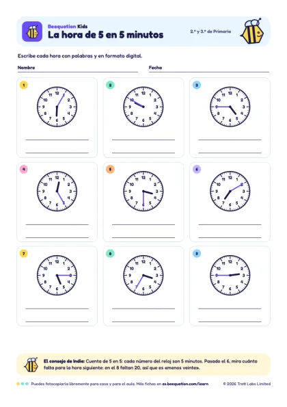 Vista previa de la ficha «La hora de 5 en 5 minutos»